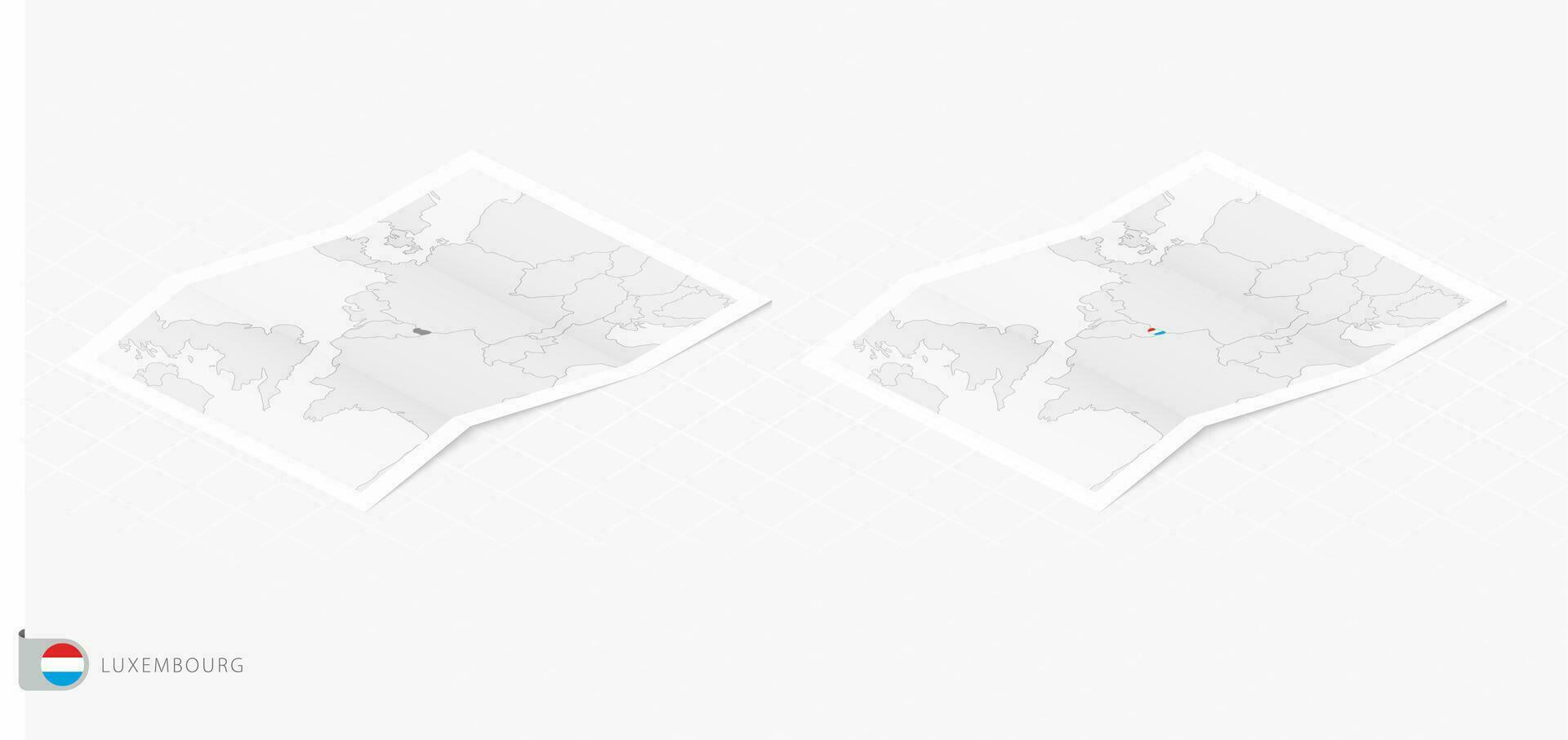 Set of two realistic map of Luxembourg with shadow. The flag and map of Luxembourg in isometric style. vector