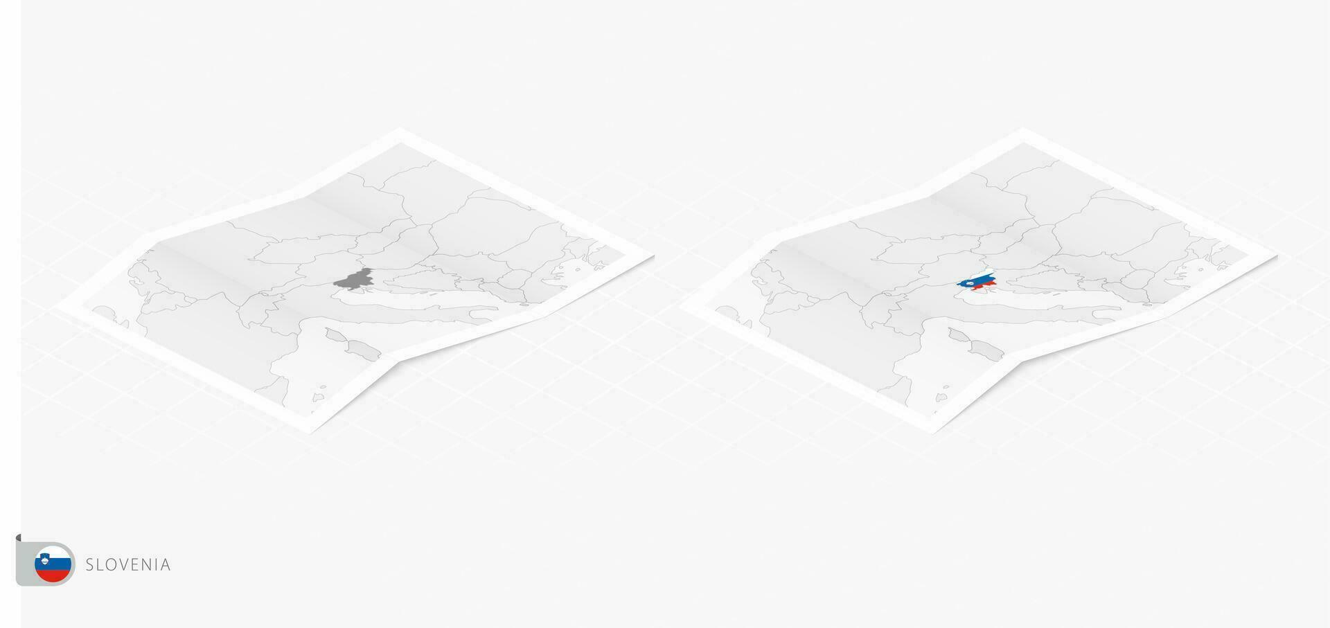 Set of two realistic map of Slovenia with shadow. The flag and map of Slovenia in isometric style. vector