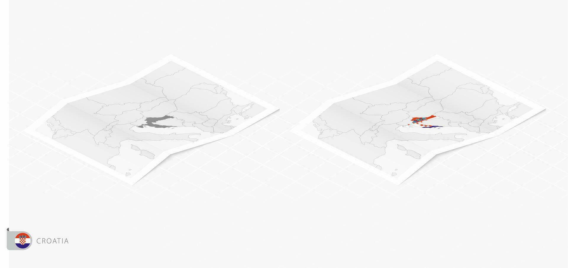 Set of two realistic map of Croatia with shadow. The flag and map of Croatia in isometric style. vector
