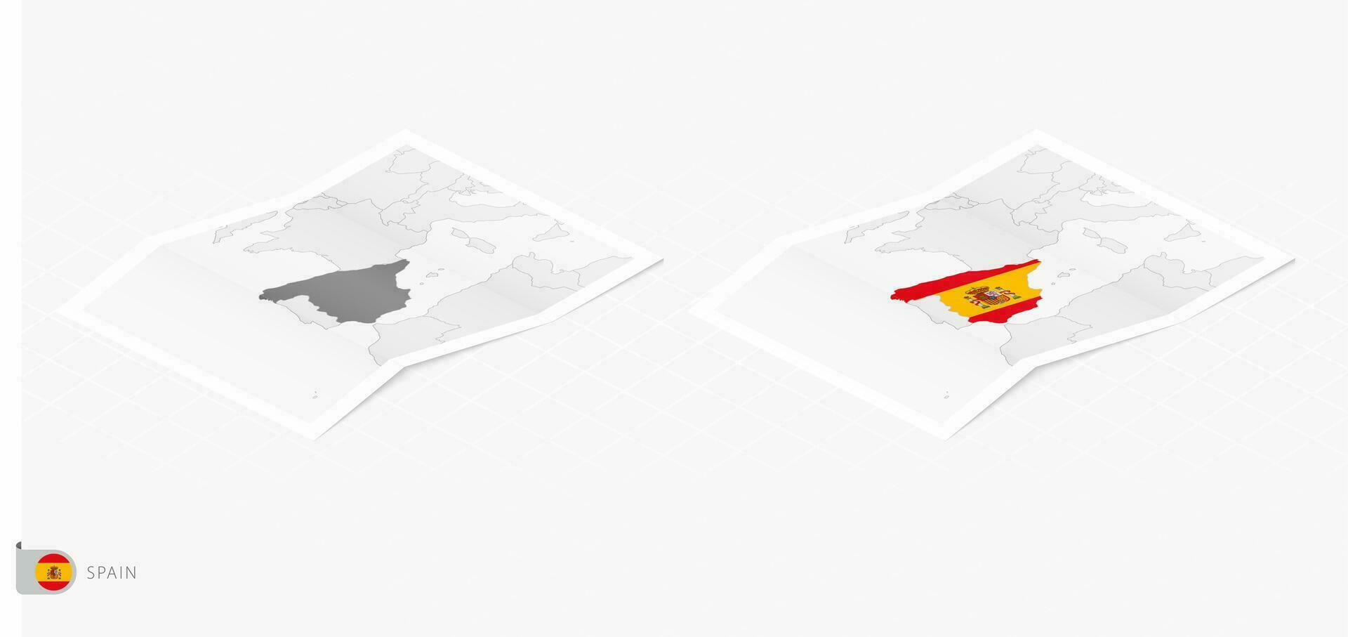 conjunto de dos realista mapa de España con sombra. el bandera y mapa de España en isométrica estilo. vector