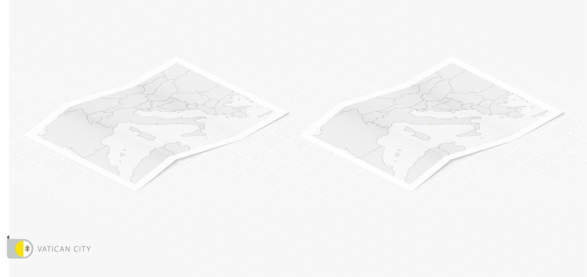 Set of two realistic map of Vatican City with shadow. The flag and map of Vatican City in isometric style. vector