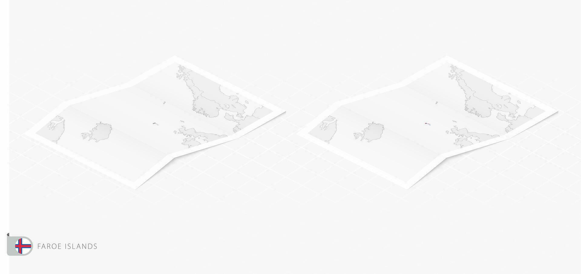 Set of two realistic map of Faroe Islands with shadow. The flag and map of Faroe Islands in isometric style. vector