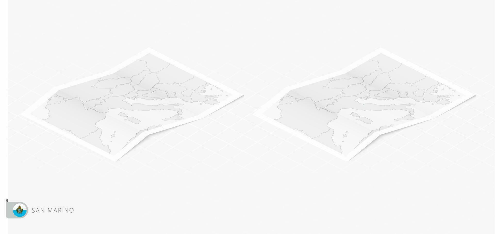 Set of two realistic map of San Marino with shadow. The flag and map of San Marino in isometric style. vector