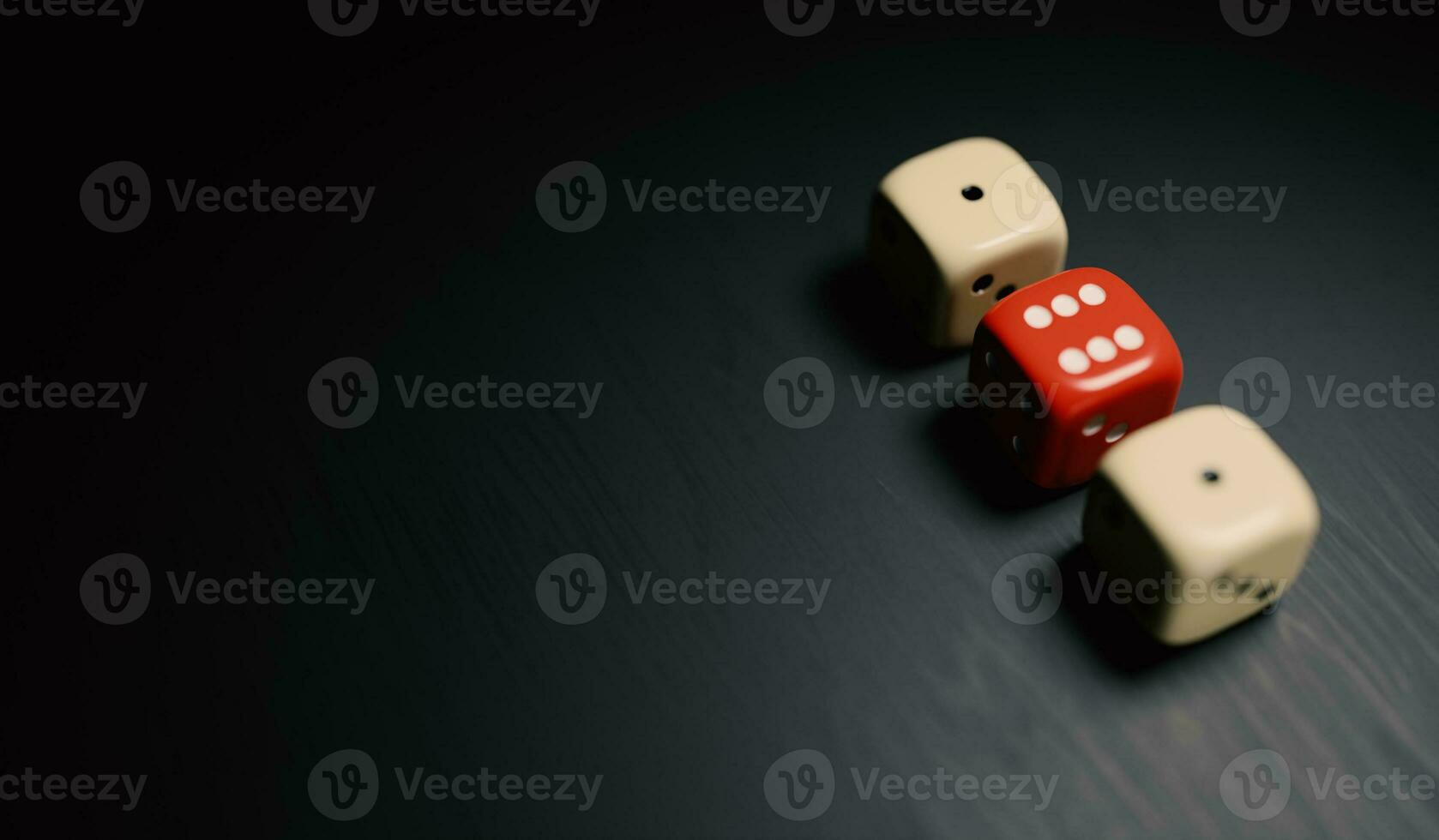 Three stacked dice on a black background, red dice highlighted, representing strength and balance and stability, 3d rendering image photo