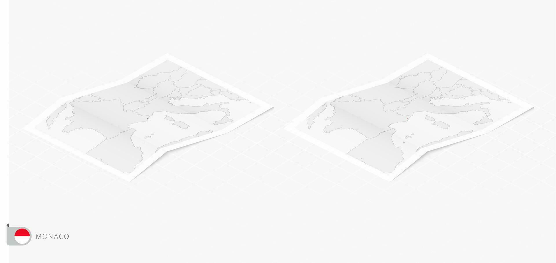 Set of two realistic map of Monaco with shadow. The flag and map of Monaco in isometric style. vector
