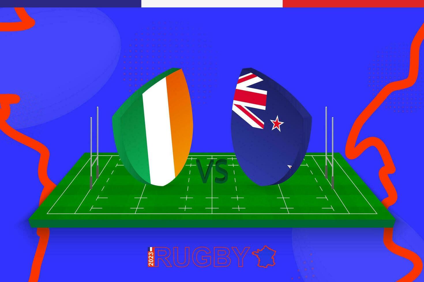 Rugby team Ireland vs New Zealand on rugby field. Rugby stadium on abstract background for Quarter-final of international championship. vector