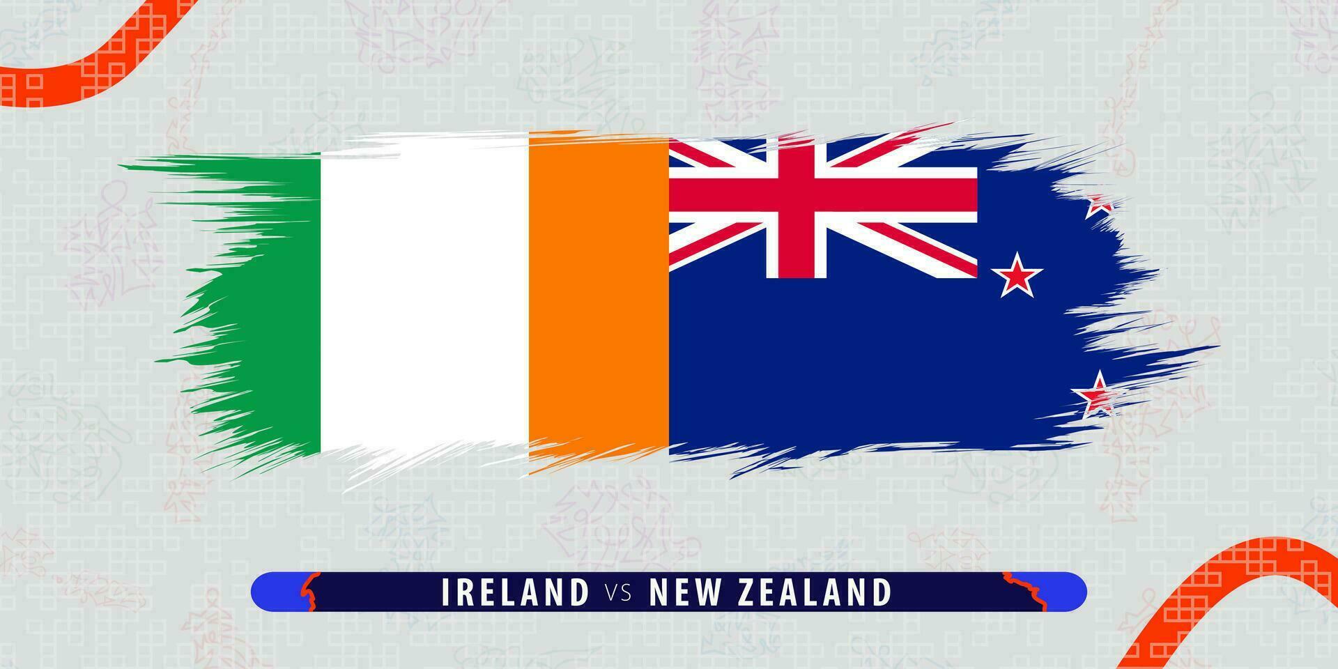 Ireland vs New Zealand, international rugby quarter final match illustration in brushstroke style. Abstract grungy icon for rugby match. vector