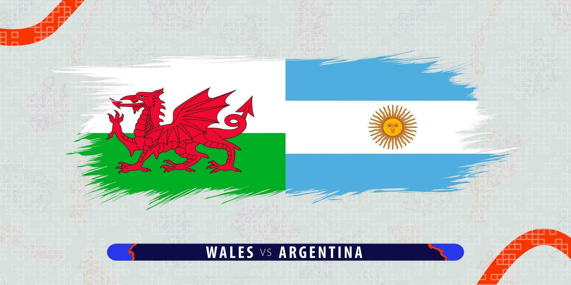 Wales vs Argentina, international rugby quarter final match illustration in brushstroke style. Abstract grungy icon for rugby match. vector