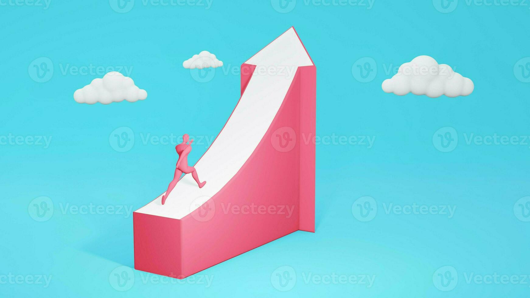 3d Man Figure with Statistic Growth Arrow. Grow Up Bussiness concept. photo