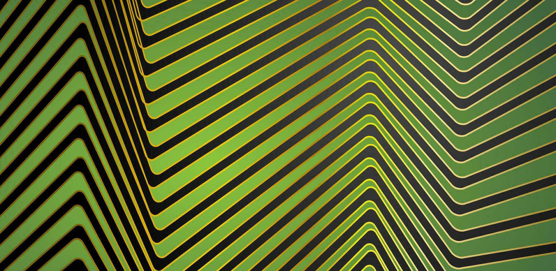 Green, black and golden curved stripes abstract geometric background vector