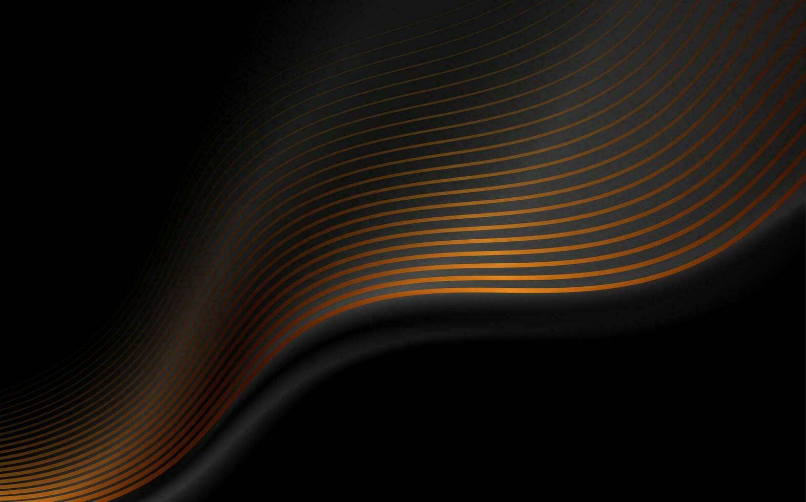 Black abstract smooth waves background with golden lines vector