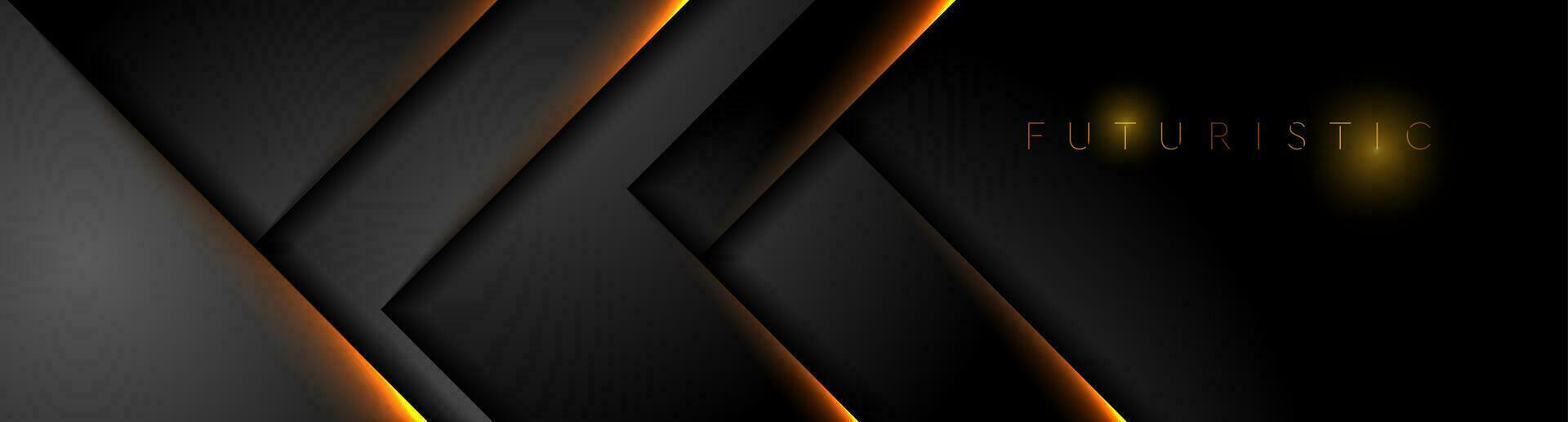 Futuristic black technology background with orange neon lines vector