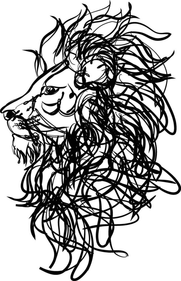 Lion Head Vector Illustration Black And White On White Background