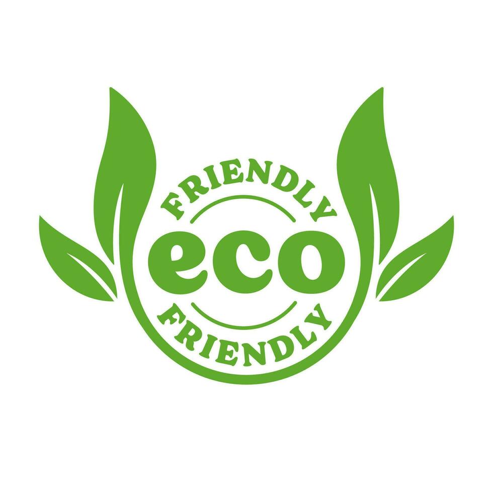 Eco friendly badge. Healthy natural product label logo design with plant leaves. vector