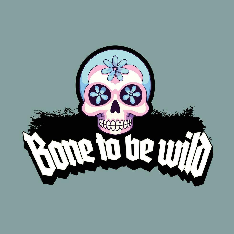 Pink and Blue Skull Adorned with Flowers in Born to be Wild vector