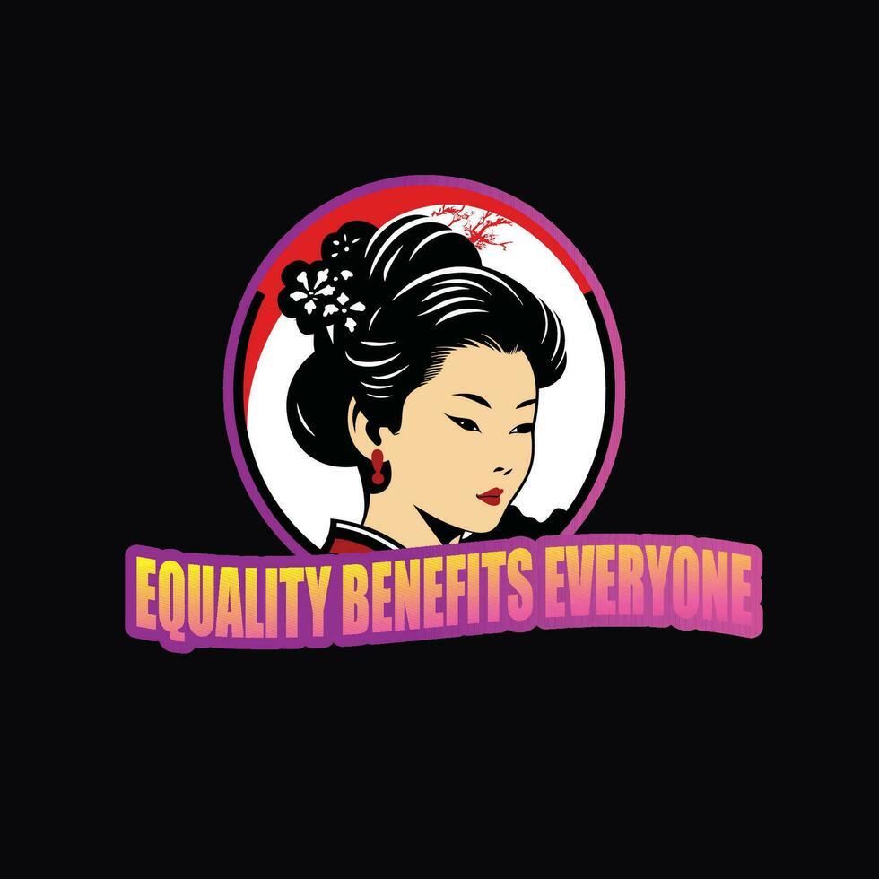 Sticker of Japanese girl with quote Equality Benefits Everyone vector