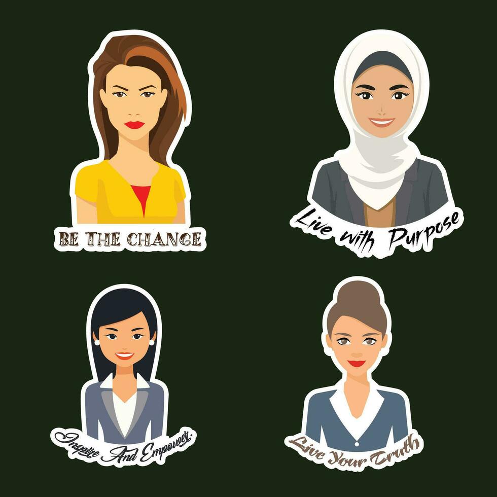 A Sticker of four woman with Inspiring Messages vector