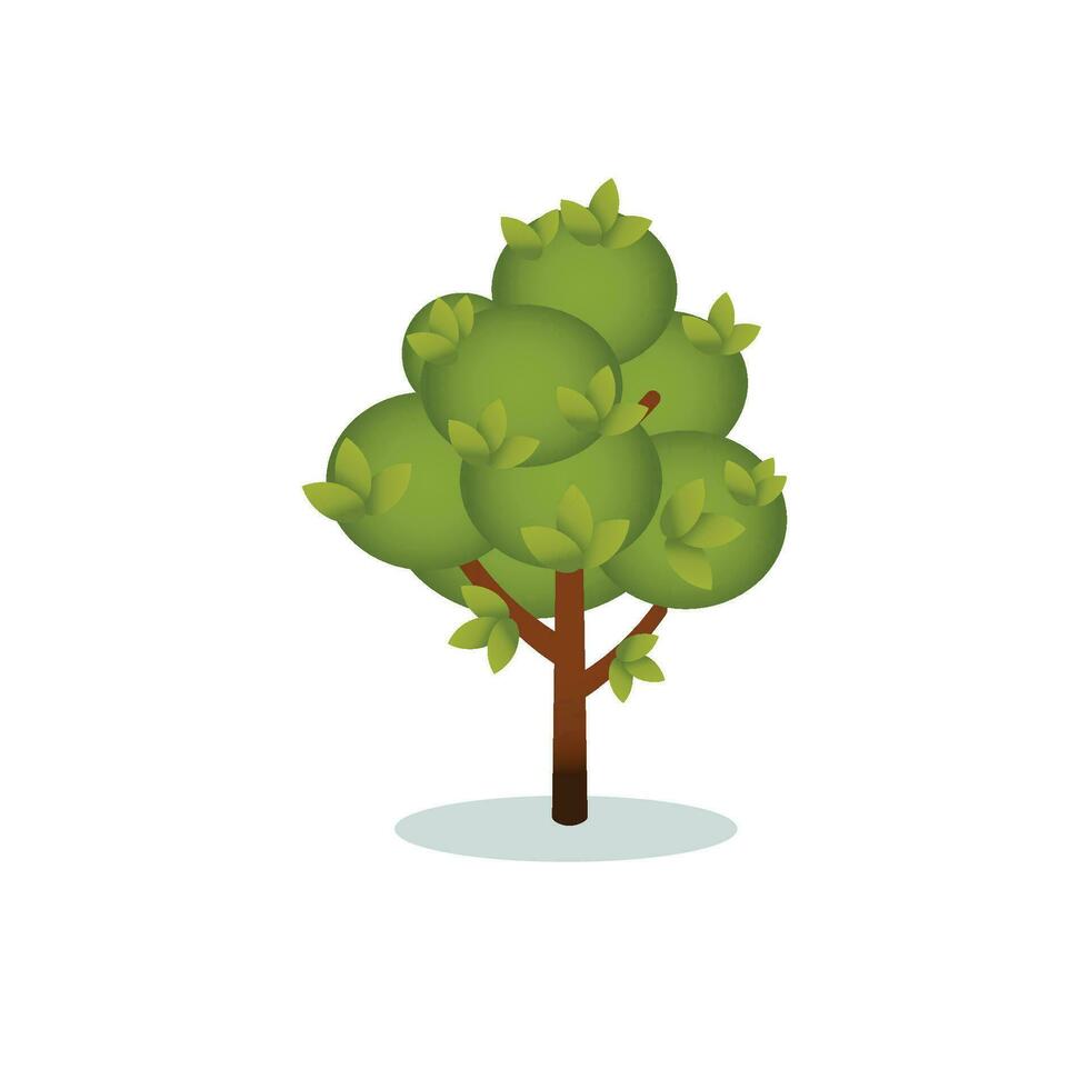 Single green tree cartoon isolated vector illustration