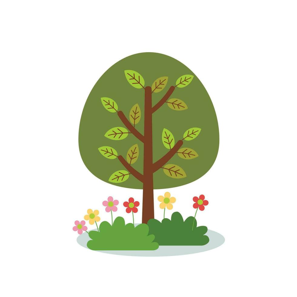 Single green tree cartoon isolated vector illustration