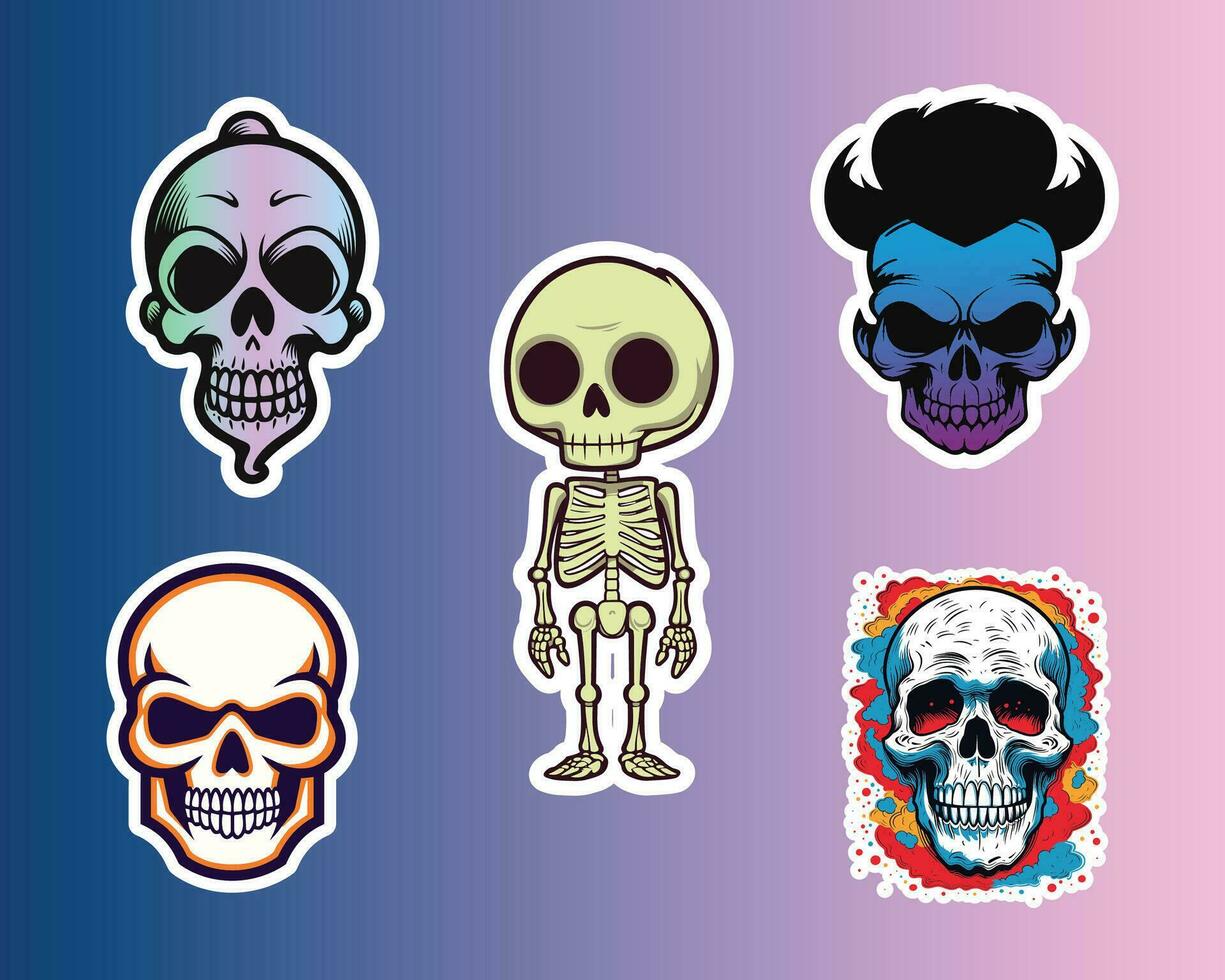 pegatina conjunto de calaveras y borroso caras en un rosado antecedentes vector