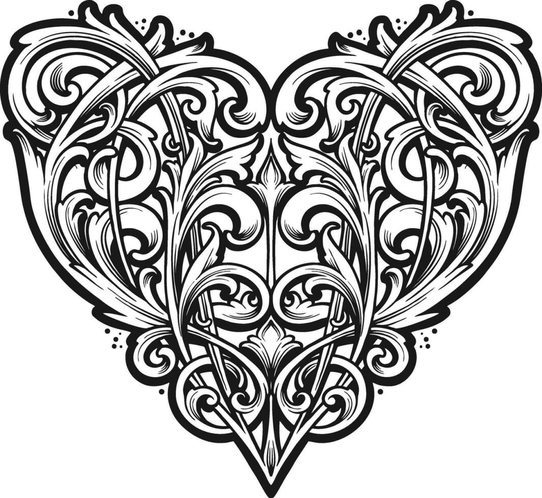 Classic heart swirls elegant ornament monochrome vector illustrations for your work logo, merchandise t-shirt, stickers and label designs, poster, greeting cards advertising business company