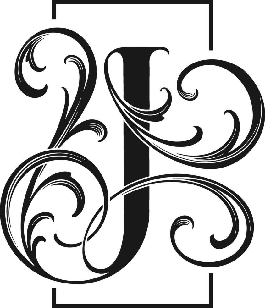 Luxurious vintage lettering J monogram logo monochrome vector illustrations for your work logo, merchandise t-shirt, stickers and label designs, poster, greeting cards advertising business company