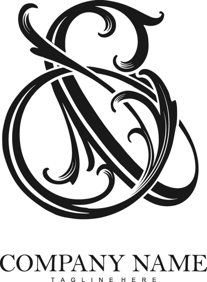 Timeless elegance flourish ampersand logo monochrome vector illustrations for your work logo, merchandise t-shirt, stickers and label designs, poster, greeting cards advertising business company