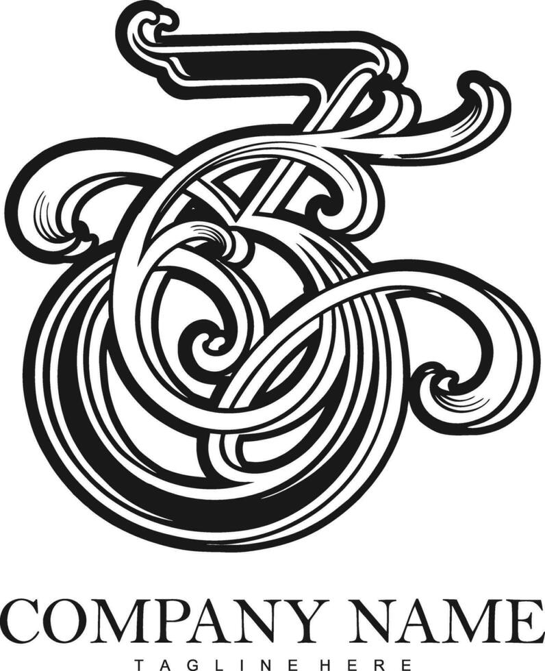 Elegant flourish classic number 3 monogram logo monochrome vector illustrations for your work logo, merchandise t-shirt, stickers and label designs, poster, greeting cards advertising business