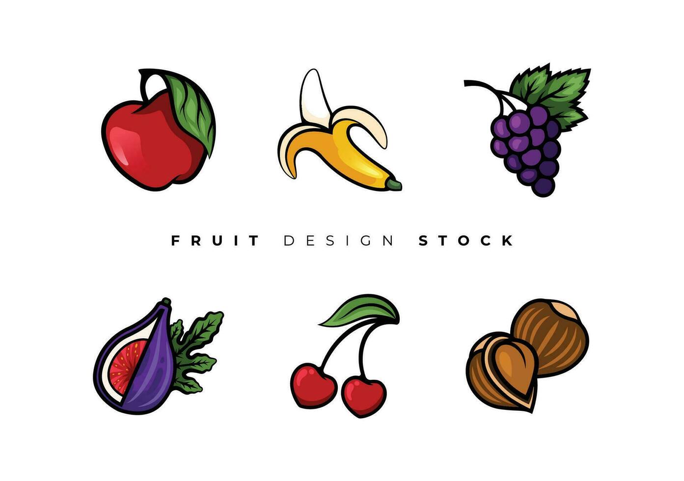 Fruta diseño valores 01 - manzana, banana, cereza, higo, uva y avellana Fruta vector