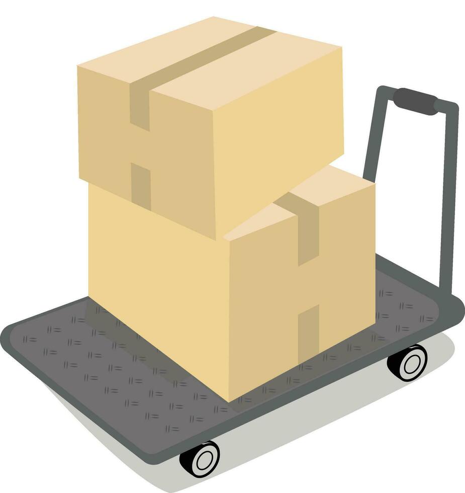 wheeled trolley with cardboard box vector design. Delivery service and logistics.