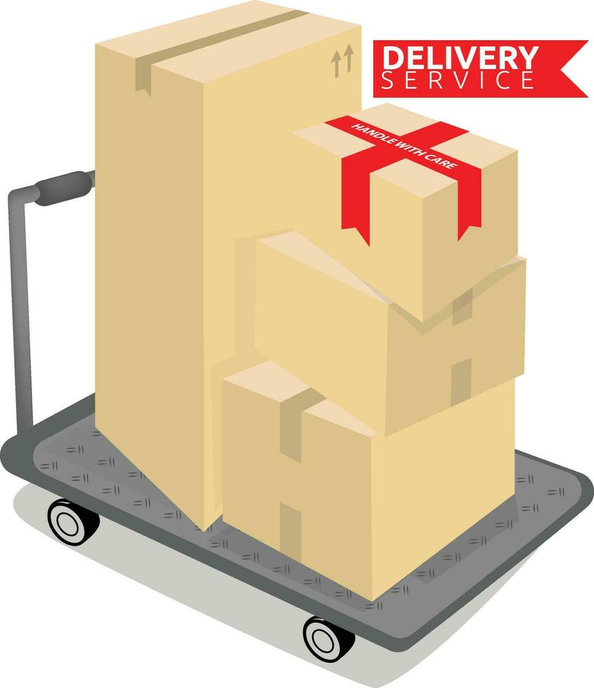 wheeled trolley with pile of cardboard box vector design. Delivery service and logistics.