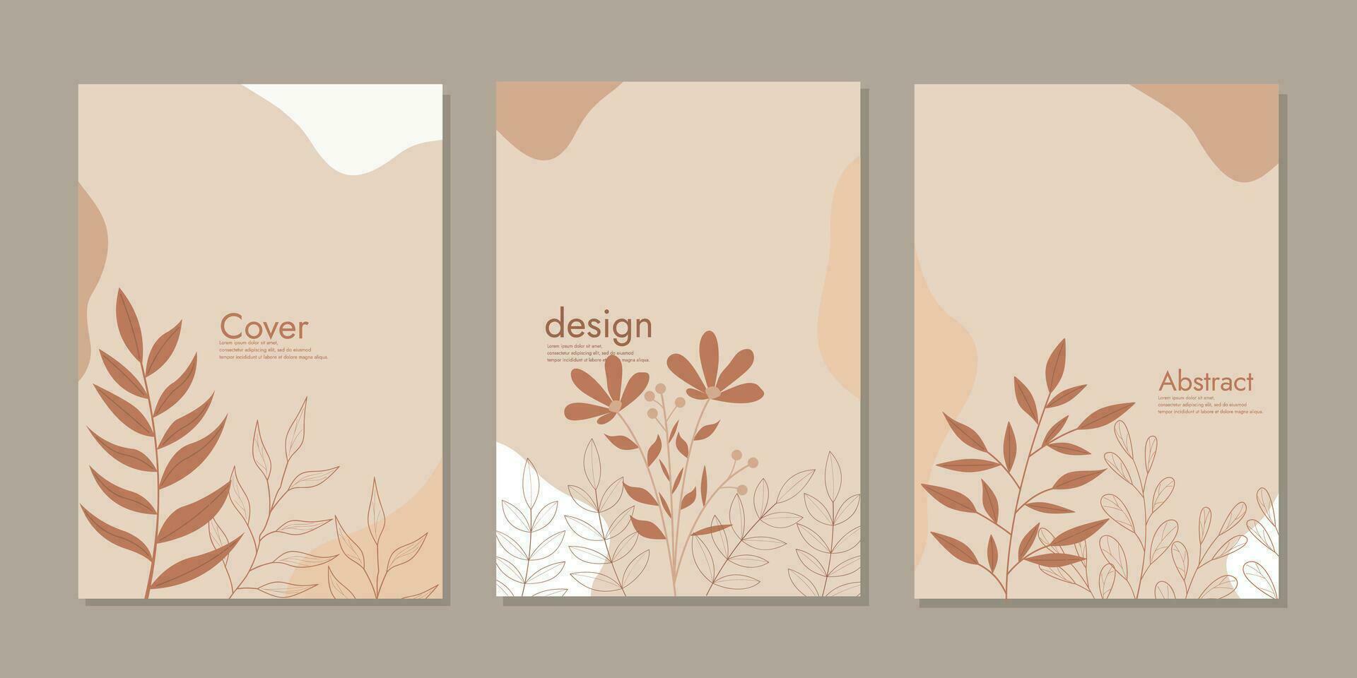 set of book cover templates with abstract and floral elements. beautiful botanical abstract background .size A4 For notebook, book, brochure, planner, catalog vector