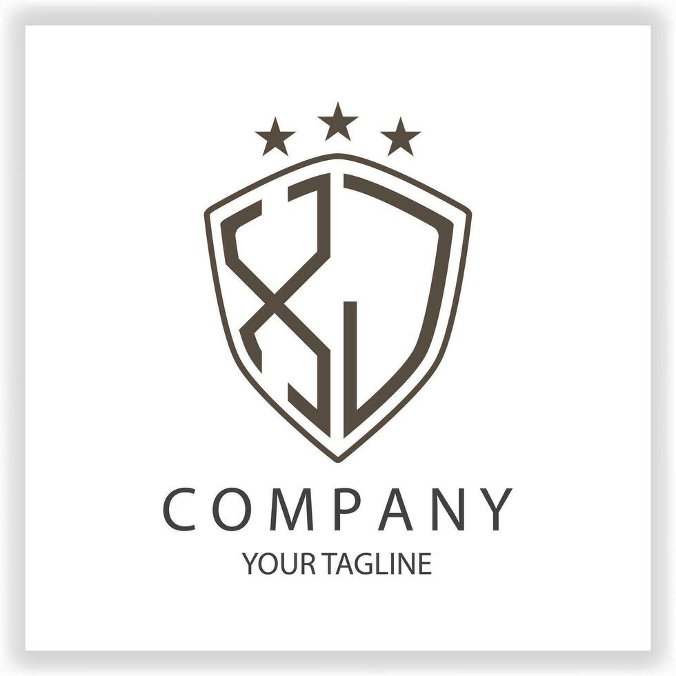 XJ Logo monogram with shield shape isolated black colors on outline design template premium elegant template vector eps 10