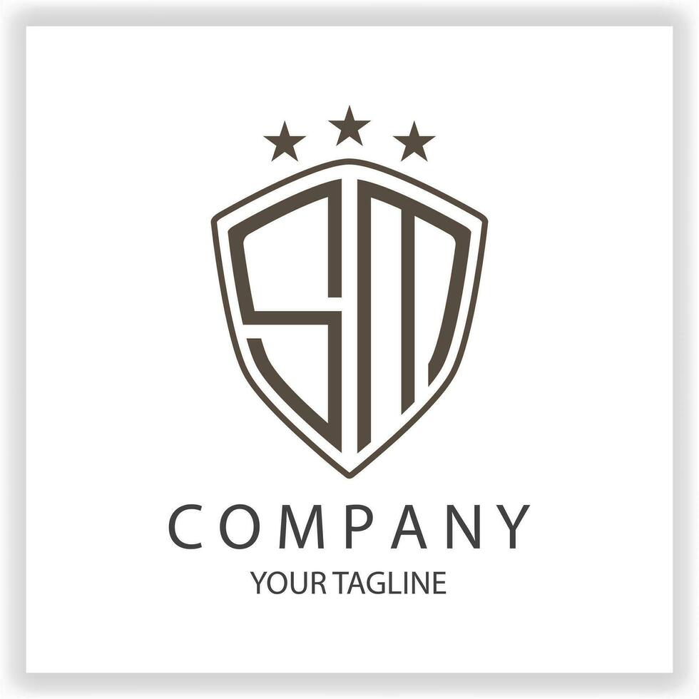 SM Logo monogram with shield shape isolated black colors on outline design template premium elegant template vector eps 10