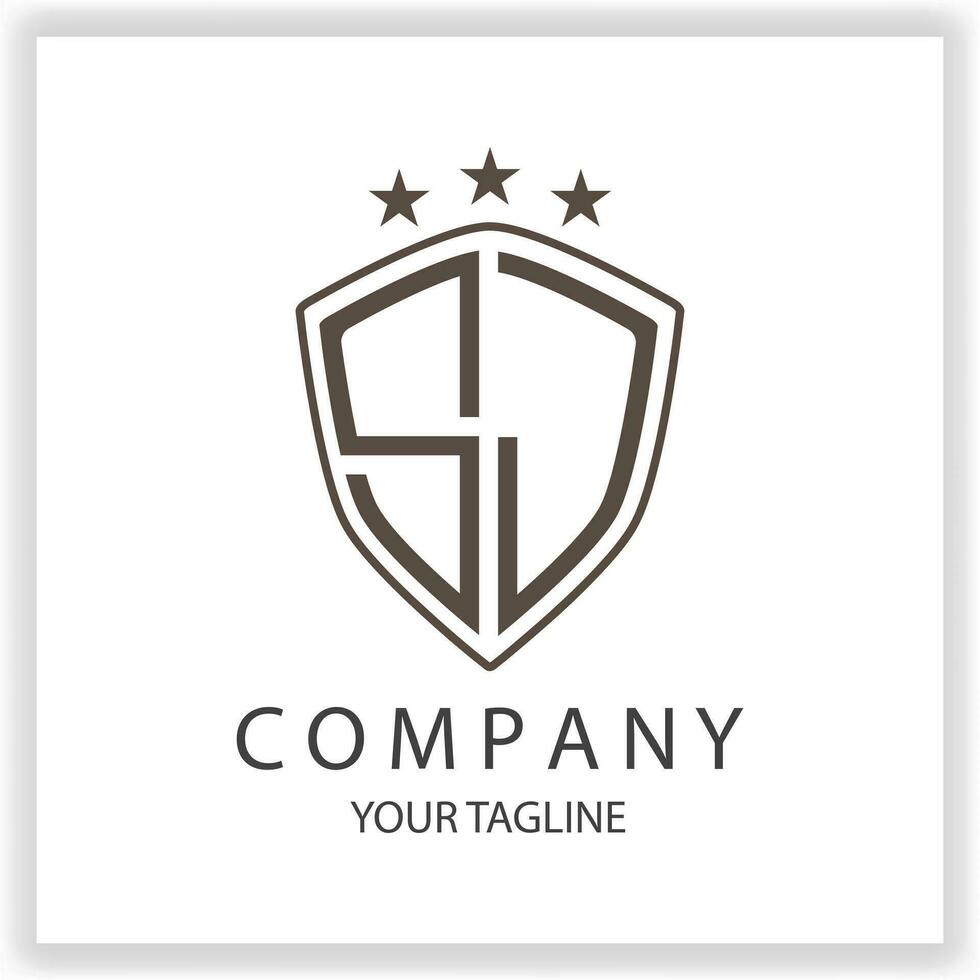 SJ Logo monogram with shield shape isolated black colors on outline design template premium elegant template vector eps 10