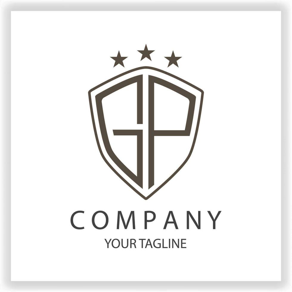 GP Logo monogram with shield shape isolated black colors on outline design template premium elegant template vector eps 10