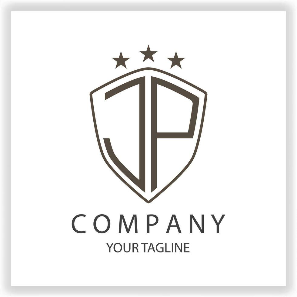 JP Logo monogram with shield shape isolated black colors on outline design template premium elegant template vector eps 10