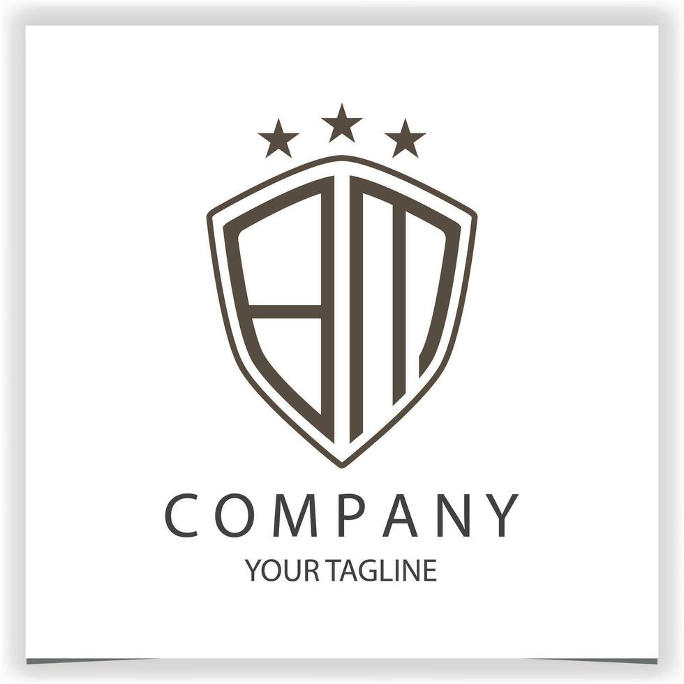 BM Logo monogram with shield shape isolated black colors on outline design template premium elegant template vector eps 10