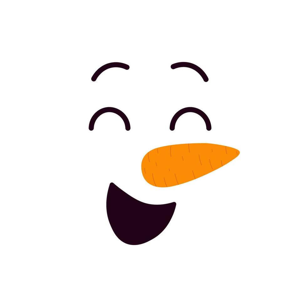 Cute snowman joy emotion. Happy snowman face. Cartoon vector illustration
