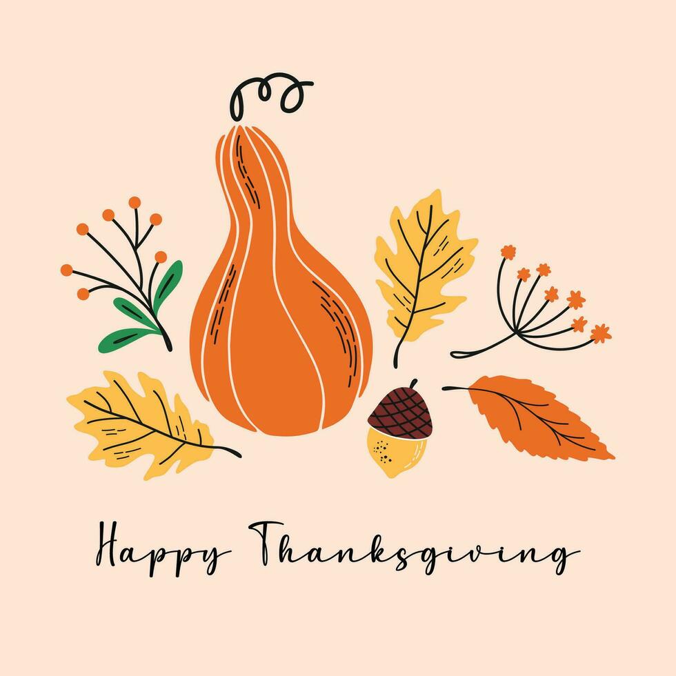 happy thanksgiving greeting card. vector print with hand drawn