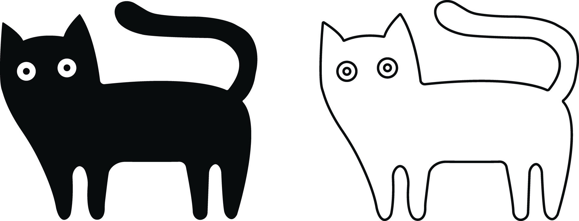 Set cat icons isolated on black and white Vector Image