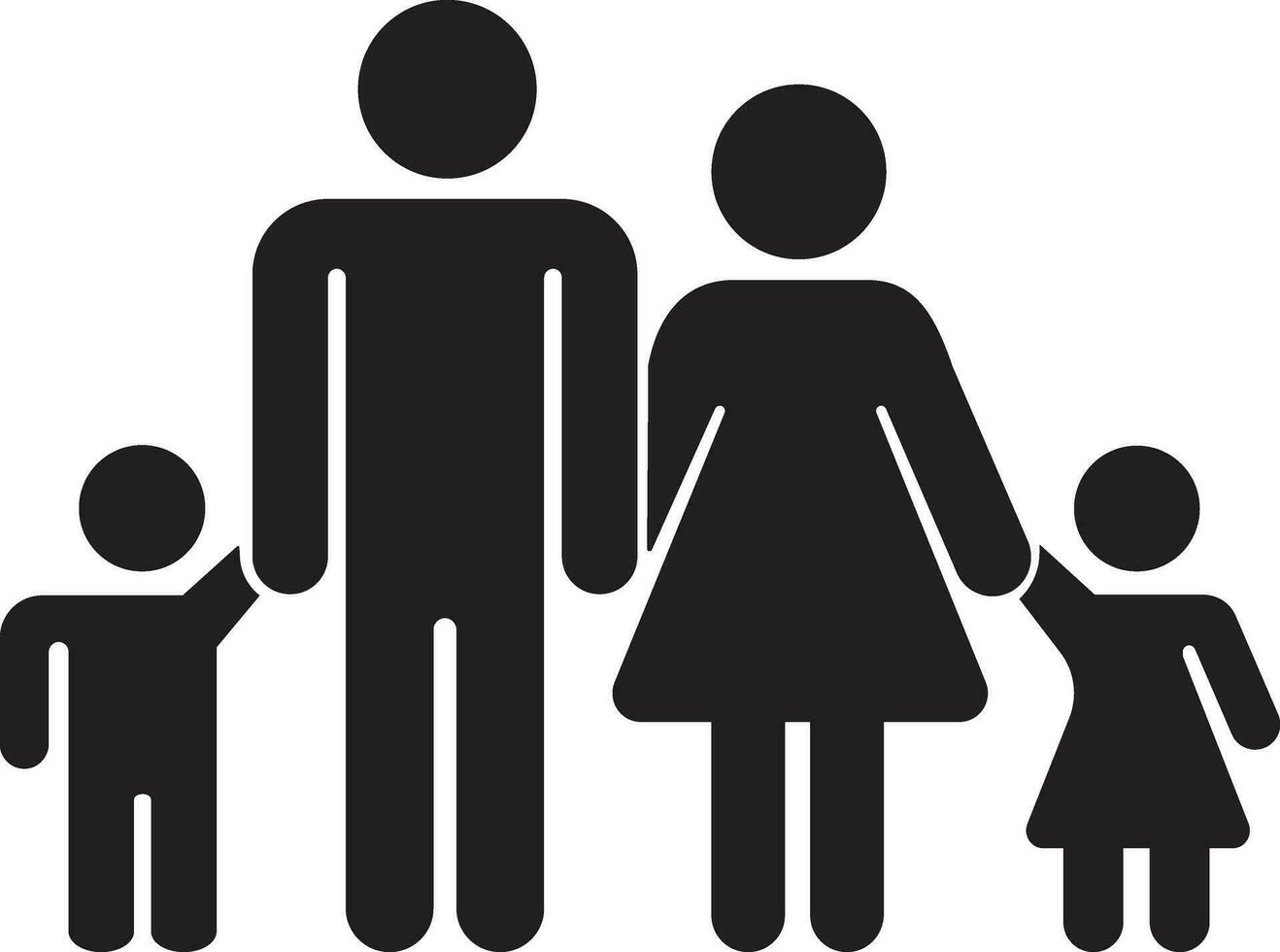 Parents and child family icon solid in flat trendy style. Happy little family for insurance symbol with mother, father, son and daughter sign. Design on transparent background. Vector apps, website