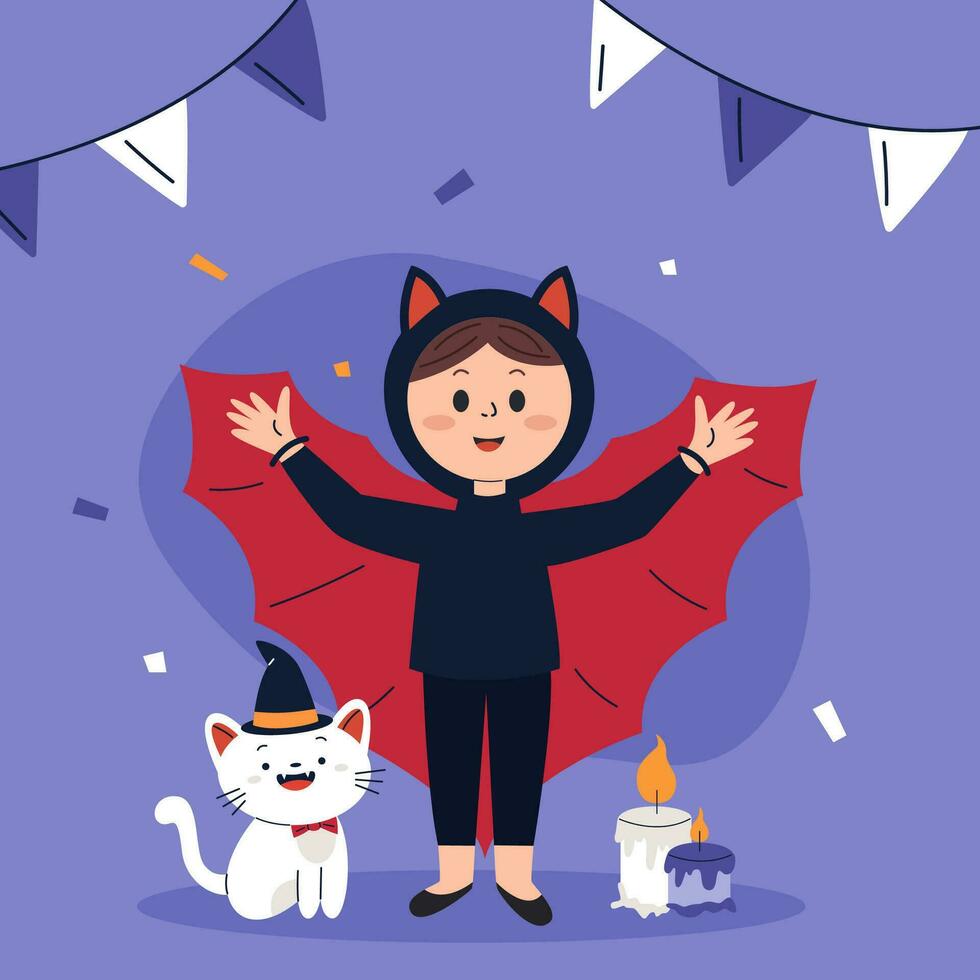 Girl in a bat halloween costume vector