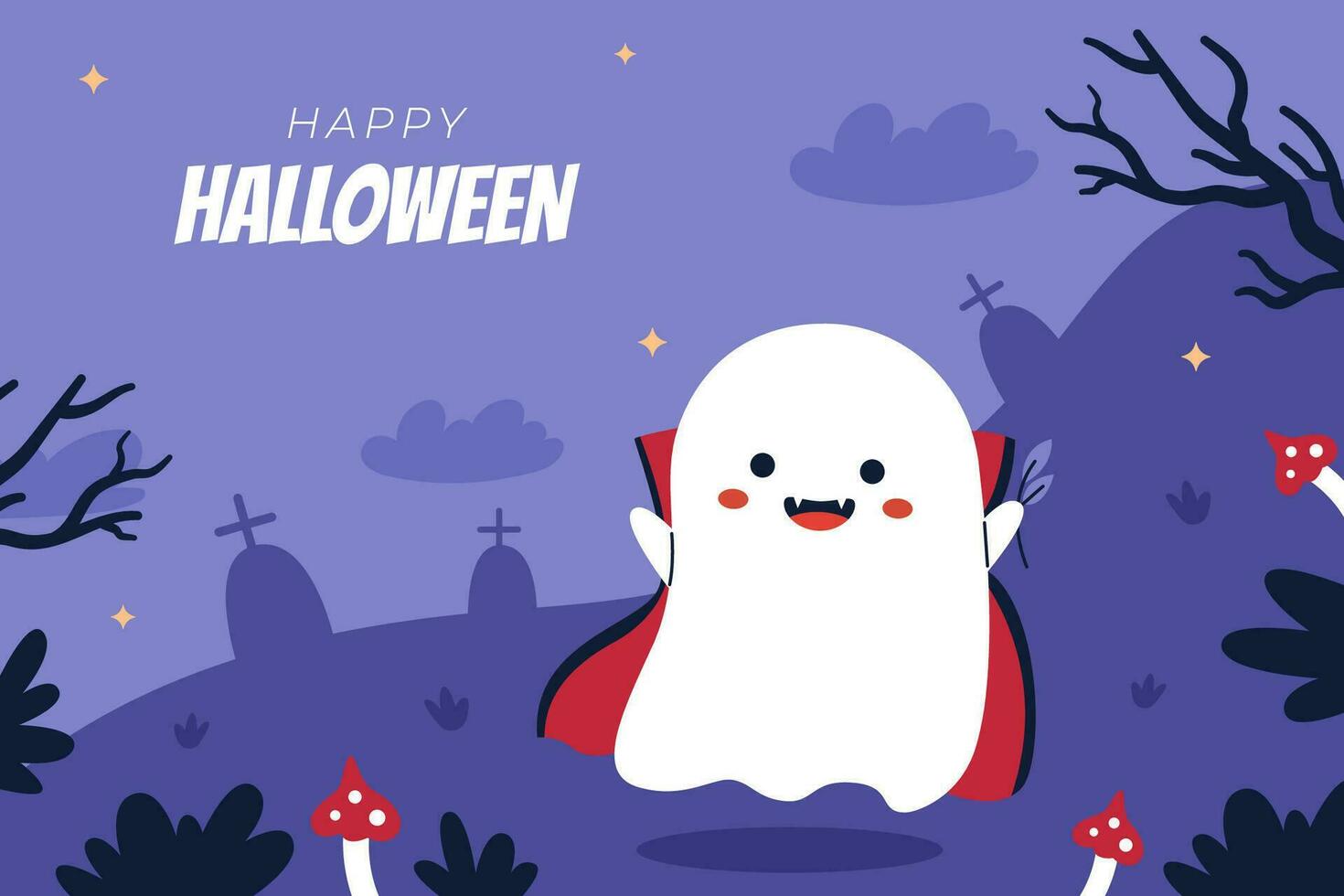 Cute ghost in the cemetery vector