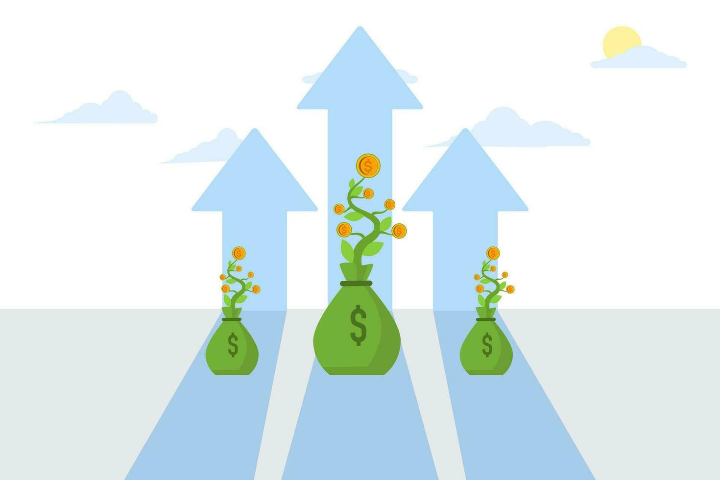 Money coin tree growth concept for Investment. Smart investment, business growth, progress or success symbol. successful investment. Growth of financial profits. Flat vector illustration.