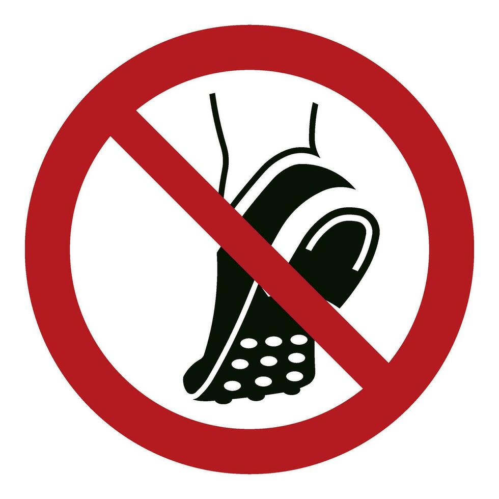 ISO 7010 Registered safety signs symbol pictogram Warnings Caution Danger Prohibition Do not wear metal-studded footwear vector