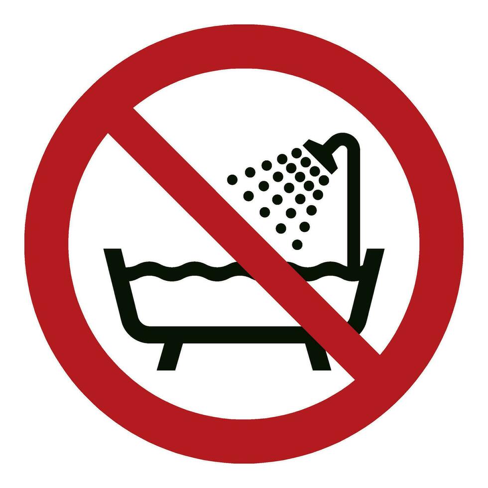 ISO 7010 Registered safety signs symbol pictogram Warnings Caution Danger Prohibition Do not use this device in a bathtub, shower or waterfilled reservoir vector