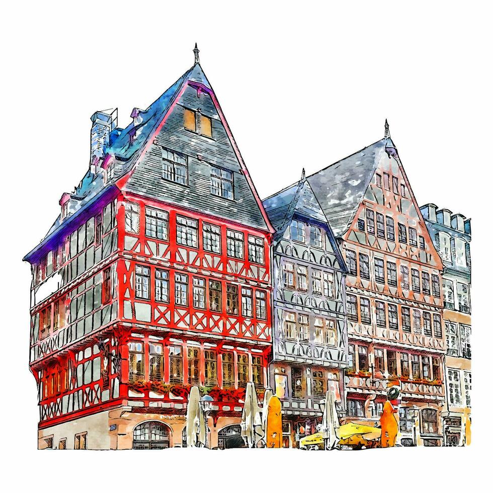 Frankfurt altstadt germany watercolor hand drawn illustration isolated on white background vector