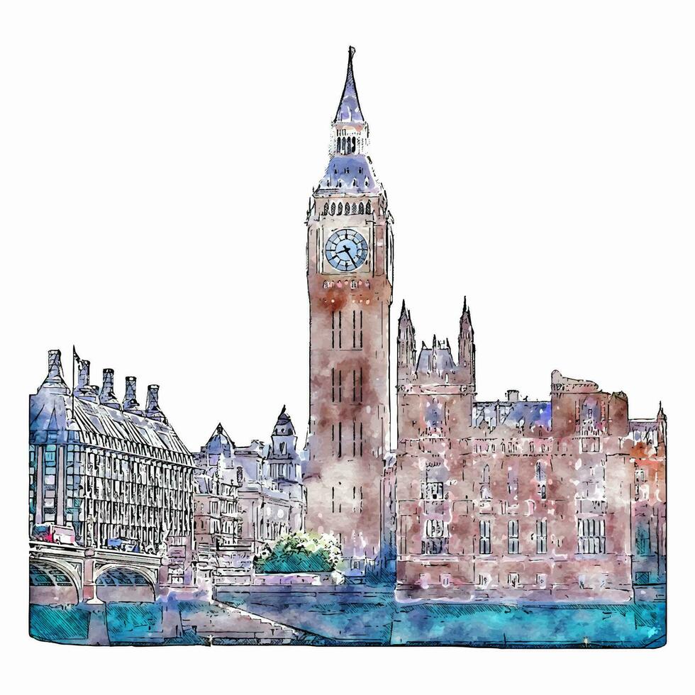 London united kingdom watercolor hand drawn illustration isolated on white background vector