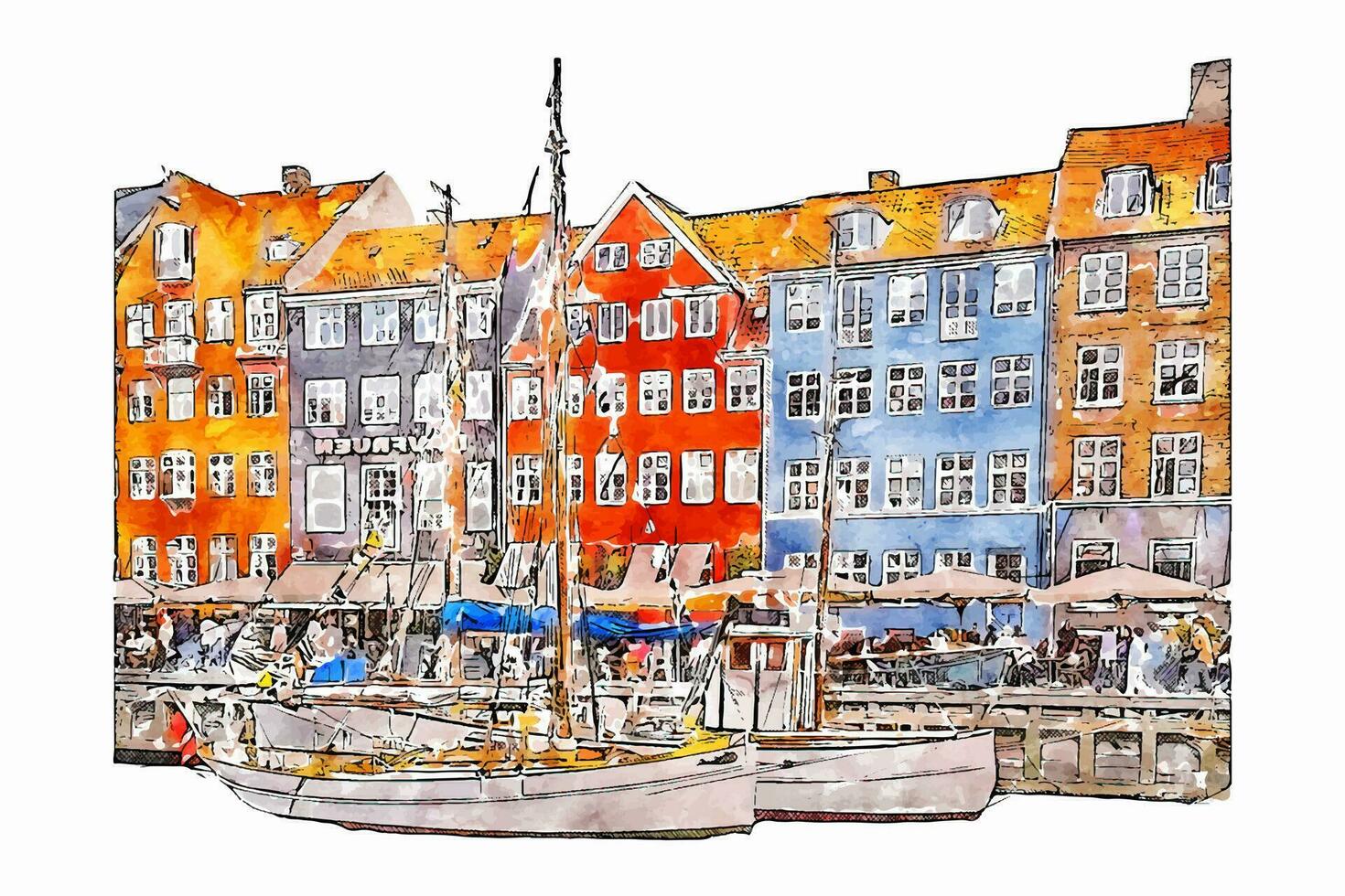 Copenhagen denmark watercolor hand drawn illustration isolated on white background vector